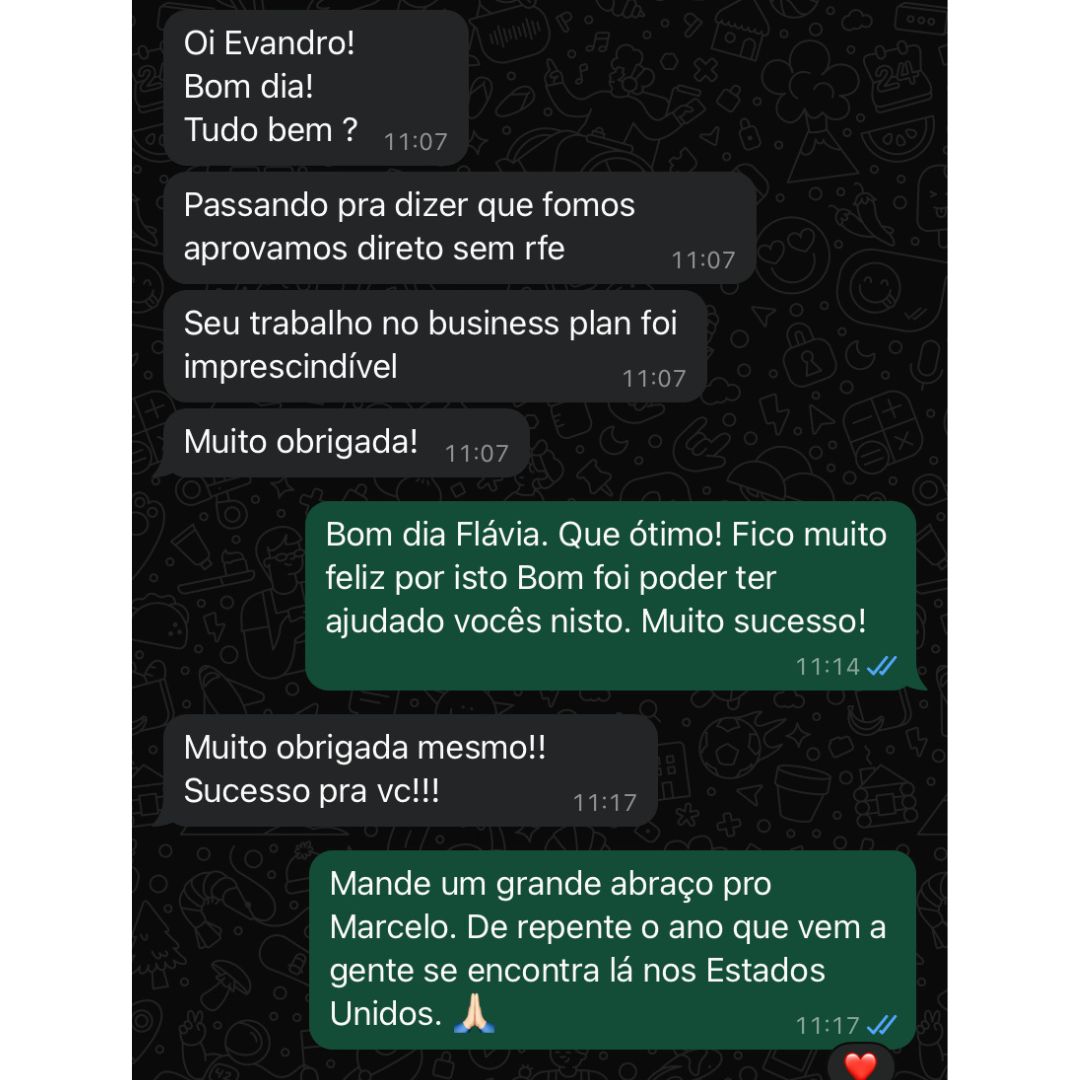 Cliente relatando aprovação direta, sem RFE